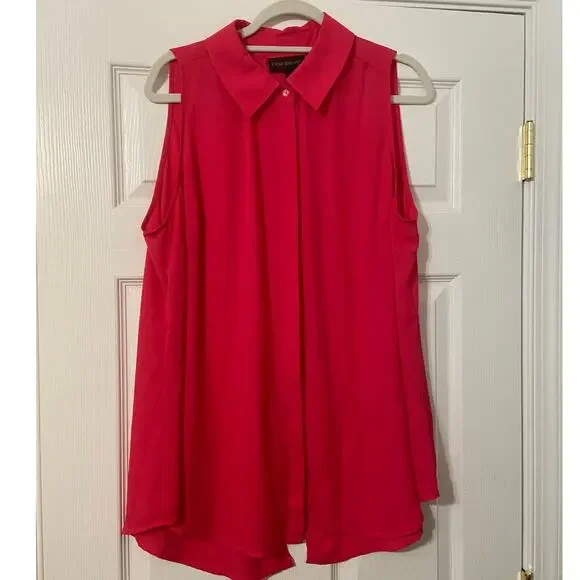Lane Bryant Size 20 Semi Sheer Button Up Sleeveless Blouse - Hot Pink EUC - Picture 1 of 11